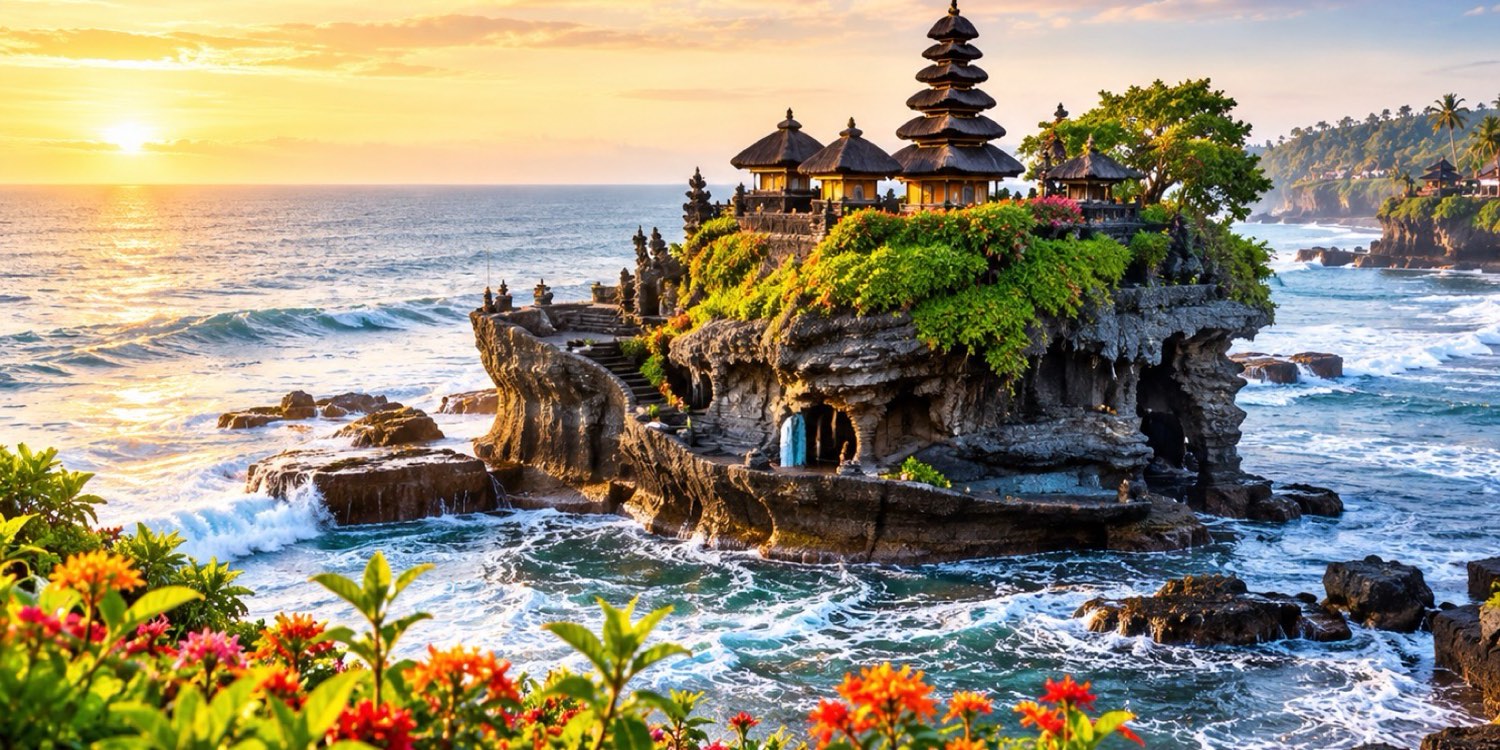 Tanah Lot sea temple at sunset